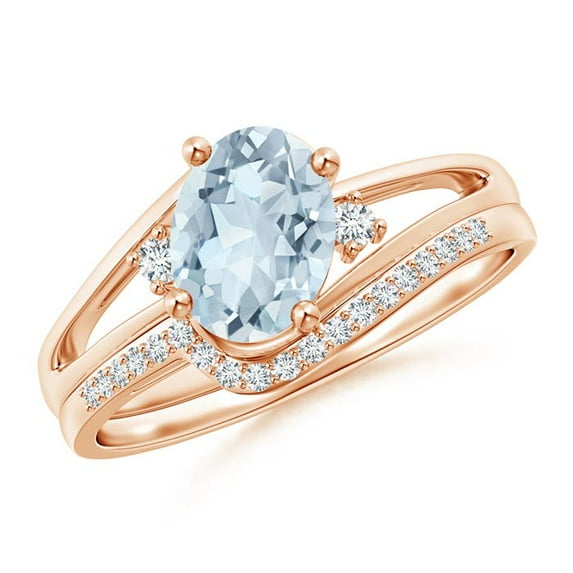 Angara Natural 1 Ct. Aquamarine with Diamond Classic Ring in 14K Rose Gold for Women (Ring Size: 12)