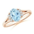 thumbnail image 1 of Angara Natural 1 Ct. Aquamarine with Diamond Classic Ring in 14K Rose Gold for Women (Ring Size: 3), 1 of 10