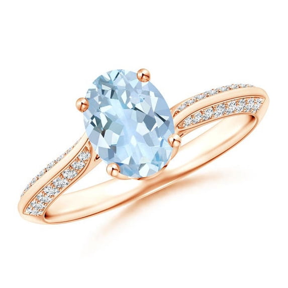 ANGARA Natural Oval 1 ct Aquamarine Bypass Ring with Diamond Accents in 14K Rose Gold for Women (Size-8x6mm) | March Birthstone, Anniversary, Jewelry Gift for Women | Natural Aquamarine Ring
