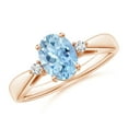 thumbnail image 1 of ANGARA Natural Tapered Shank 1 ct Aquamarine Ring with Diamond Accents in 14K Rose Gold for Women (Size-8x6mm) | March Birthstone, Anniversary, Jewelry Gift for Women | Natural Aquamarine Ring, 1 of 9
