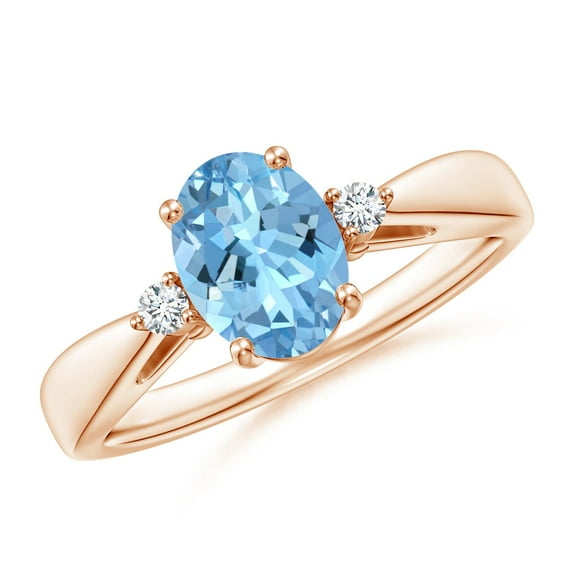 ANGARA Natural Tapered Shank 1 ct Aquamarine Ring with Diamond Accents in 14K Rose Gold for Women (Size-8x6mm) | March Birthstone, Anniversary, Jewelry Gift for Women | Natural Aquamarine Ring