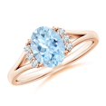 thumbnail image 1 of ANGARA Natural 1 ct Aquamarine with Diamond Collar Solitaire Engagement Ring in 14K Rose Gold for Women (Size-8x6mm) | March Birthstone, Anniversary, Jewelry Gift for Women | Natural Aquamarine Ring, 1 of 10
