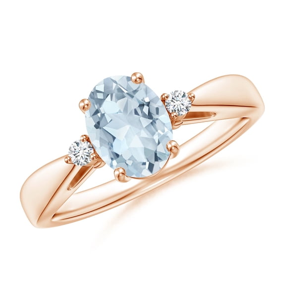 ANGARA Natural Tapered Shank 1 ct Aquamarine Ring with Diamond Accents in 14K Rose Gold for Women (Size-8x6mm) | March Birthstone, Anniversary, Jewelry Gift for Women | Natural Aquamarine Ring