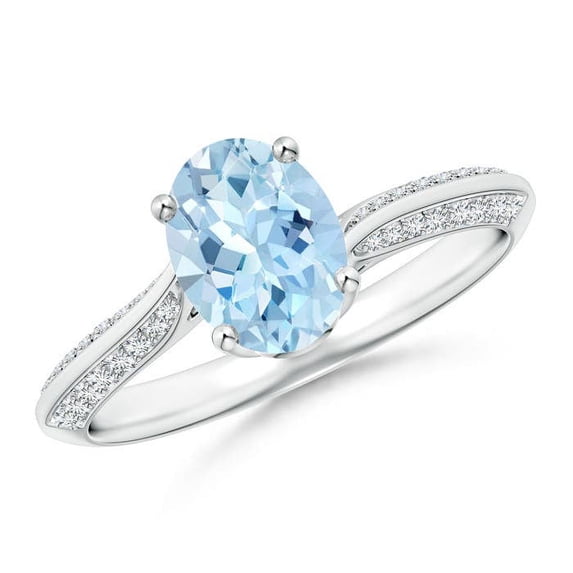ANGARA Natural Oval 1 ct Aquamarine Bypass Ring with Diamond Accents in 14K White Gold for Women (Size-8x6mm) | March Birthstone, Anniversary, Jewelry Gift for Women | Natural Aquamarine Ring