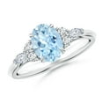 thumbnail image 1 of ANGARA Natural Oval 1 ct Aquamarine Side Stone Engagement Ring with Diamonds in 14K White Gold for Women (Size-8x6mm) | March Birthstone, Anniversary, Jewelry Gift for Women | Natural Aquamarine Ring, 1 of 9