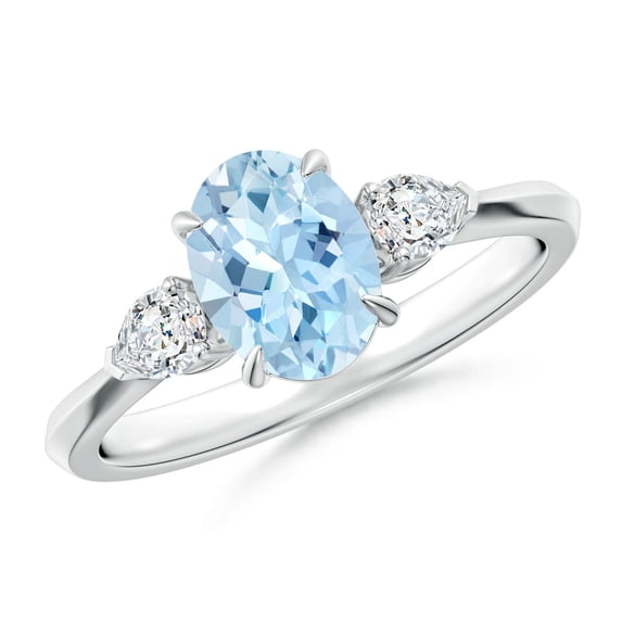 ANGARA Natural Oval 1 ct Aquamarine and Diamond Three Stone Engagement Ring in 14K White Gold for Women (Size-8x6mm) | March Birthstone, Anniversary, Jewelry Gift for Women | Natural Aquamarine Ring