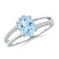 thumbnail image 1 of Angara Natural 1 Ct. Aquamarine with Diamond Classic Ring in 14K White Gold for Women (Ring Size: 12), 1 of 11