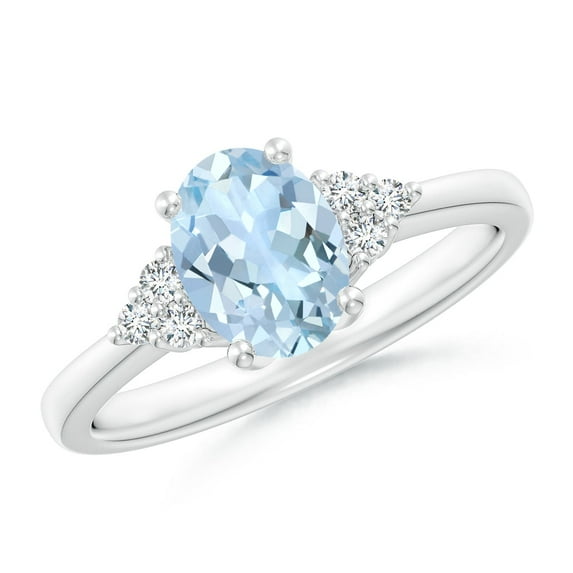 Angara Natural 1 Ct. Aquamarine with Diamond Classic Ring in 14K White Gold for Women (Ring Size: 3.5)