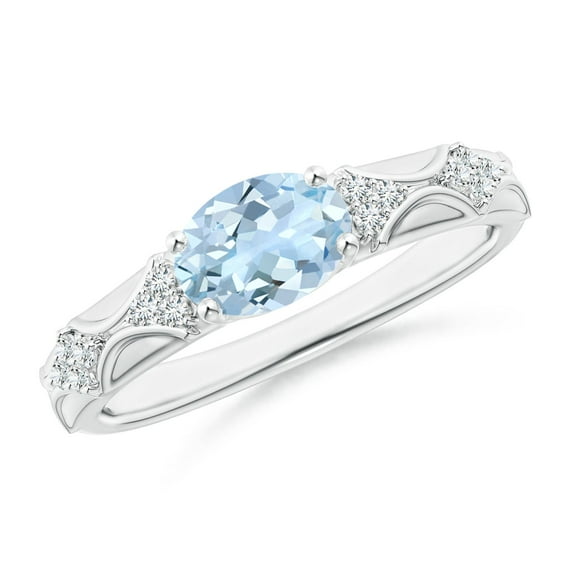 Angara Natural 1 Ct. Aquamarine with Diamond Classic Ring in 14K White Gold for Women (Ring Size: 3)