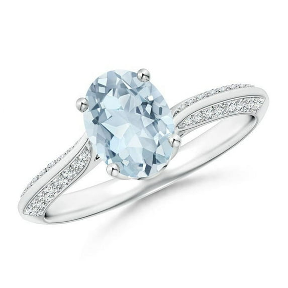 ANGARA Natural Oval 1 ct Aquamarine Bypass Ring with Diamond Accents in 14K White Gold for Women (Size-8x6mm) | March Birthstone, Anniversary, Jewelry Gift for Women | Natural Aquamarine Ring