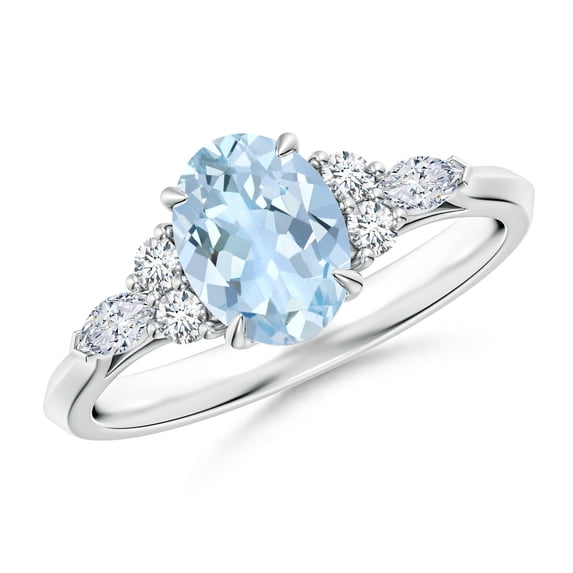 ANGARA Natural Oval 1 ct Aquamarine Side Stone Engagement Ring with Diamonds in 14K White Gold for Women (Size-8x6mm) | March Birthstone, Anniversary, Jewelry Gift for Women | Natural Aquamarine Ring