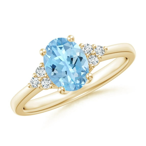 ANGARA Natural Solitaire Oval 1 ct Aquamarine and Diamond Promise Ring in 14K Yellow Gold for Women (Size-8x6mm) | March Birthstone, Anniversary, Jewelry Gift for Women | Natural Aquamarine Ring