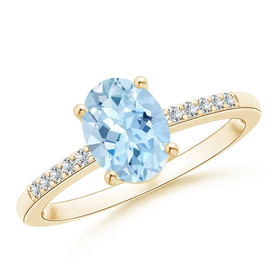 Angara Natural 1 Ct. Aquamarine with Diamond Classic Ring in 14K Yellow Gold for Women (Ring Size: 12)