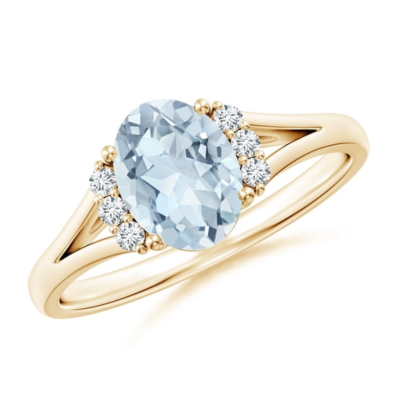 ANGARA Natural 1 ct Aquamarine with Diamond Collar Engagement Ring in 14K Yellow Gold for Women (Size-8x6mm) | March Birthstone, Anniversary, Jewelry Gift for Women | Natural Aquamarine Ring