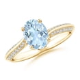 thumbnail image 1 of ANGARA Natural Oval 1 ct Aquamarine Bypass Ring with Diamond Accents in 14K Yellow Gold for Women (Size-8x6mm) | March Birthstone, Anniversary, Jewelry Gift for Women | Natural Aquamarine Ring, 1 of 8