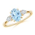 thumbnail image 1 of ANGARA Natural Oval 1 ct Aquamarine and Diamond Three Stone Engagement Ring in 14K Yellow Gold for Women (Size-8x6mm) | March Birthstone, Anniversary, Jewelry Gift for Women | Natural Aquamarine Ring, 1 of 9