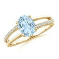 thumbnail image 1 of ANGARA Natural Oval 1 ct Aquamarine Split Shank Ring with Diamond Accents in 14K Yellow Gold for Women (Size-8x6mm) | March Birthstone, Anniversary, Jewelry Gift for Women | Natural Aquamarine Ring, 1 of 11