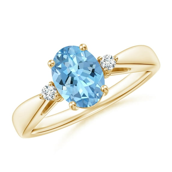 ANGARA Natural Tapered Shank 1 ct Aquamarine Ring with Diamond Accents in 14K Yellow Gold for Women (Size-8x6mm) | March Birthstone, Anniversary, Jewelry Gift for Women | Natural Aquamarine Ring