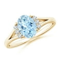 thumbnail image 1 of ANGARA Natural 1 ct Aquamarine with Diamond Collar Engagement Ring in 14K Yellow Gold for Women (Size-8x6mm) | March Birthstone, Anniversary, Jewelry Gift for Women | Natural Aquamarine Ring, 1 of 10