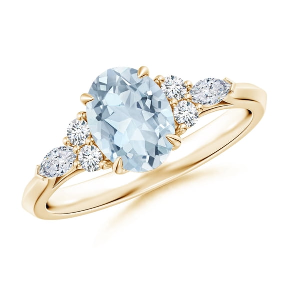 ANGARA Natural Oval 1 ct Aquamarine Engagement Ring with Diamonds in 14K Yellow Gold for Women (Size-8x6mm) | March Birthstone, Anniversary, Jewelry Gift for Women | Natural Aquamarine Ring