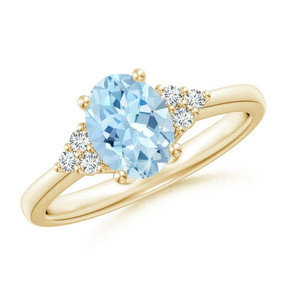 ANGARA Natural Solitaire Oval 1 ct Aquamarine and Diamond Promise Ring in 14K Yellow Gold for Women (Size-8x6mm) | March Birthstone, Anniversary, Jewelry Gift for Women | Natural Aquamarine Ring