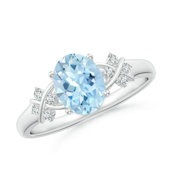 Angara Natural 1 Ct. Aquamarine with Diamond Classic Ring in Sterling Silver for Women (Ring Size: 3.5)