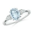 thumbnail image 1 of ANGARA Natural 1 ct Aquamarine and Diamond Three Stone Engagement Ring in 925 Sterling Silver for Women (Size-8x6mm) | March Birthstone, Anniversary, Jewelry Gift for Women | Natural Aquamarine Ring, 1 of 9