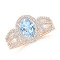 thumbnail image 1 of Angara Natural 1 Ct. Aquamarine with Diamond Halo Ring in 14K Rose Gold for Women (Ring Size: 12), 1 of 10