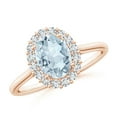 thumbnail image 1 of ANGARA Natural Oval 1 ct Aquamarine Ring with Floral Diamond Halo in 14K Rose Gold for Women (Size-8x6mm) | March Birthstone, Birthday, Anniversary, Jewelry Gift for Women | Natural Aquamarine Ring, 1 of 9