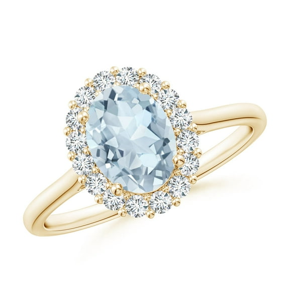 ANGARA Natural Oval 1 ct Aquamarine Ring with Floral Diamond Halo in 14K Yellow Gold for Women (Size-8x6mm) | March Birthstone, Birthday, Anniversary, Jewelry Gift for Women | Natural Aquamarine Ring