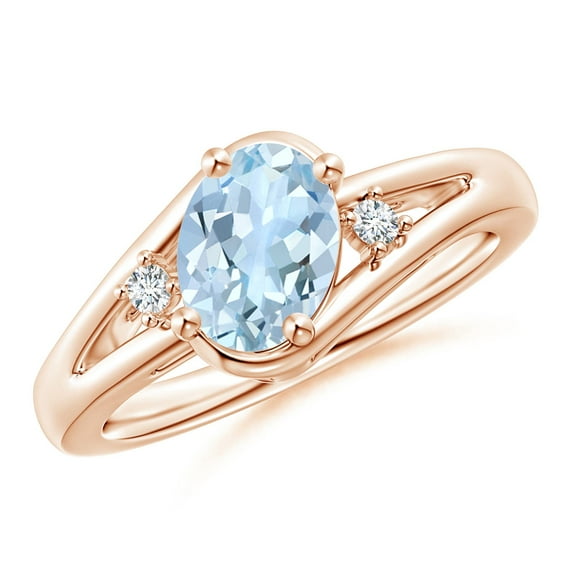 ANGARA Natural 1 ct Aquamarine and Diamond Split Shank Ring in 14K Rose Gold for Women (Size-8x6mm) | March Birthstone, Birthday, Anniversary, Jewelry Gift for Women | Natural Aquamarine Ring