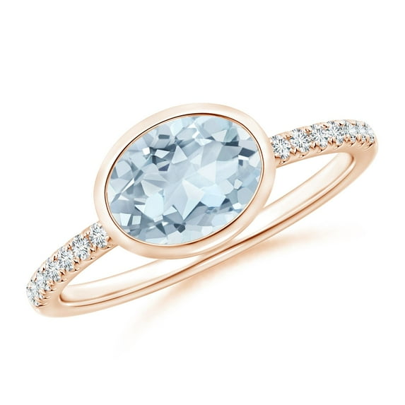 Angara Natural 1 Ct. Aquamarine with Diamond Solitaire Ring in 14K Rose Gold for Women (Ring Size: 12)