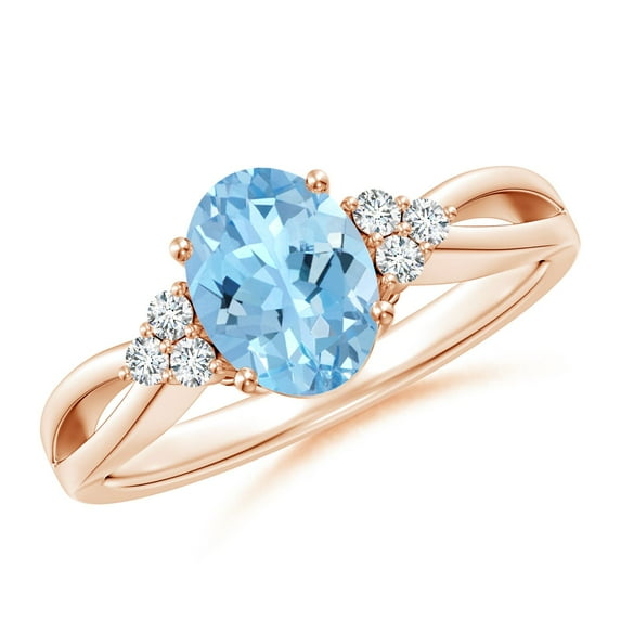 Angara Natural 1 Ct. Aquamarine with Diamond Solitaire Ring in 14K Rose Gold for Women (Ring Size: 3.5)