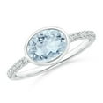 thumbnail image 1 of ANGARA Natural Bezel-Set Oval 1 ct Aquamarine and Diamond Ring in 14K White Gold for Women (Size-8x6mm) | March Birthstone, Birthday, Anniversary, Jewelry Gift for Women | Natural Aquamarine Ring, 1 of 9