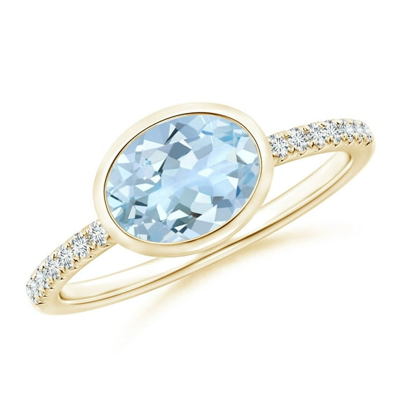 ANGARA Natural Bezel-Set Oval 1 ct Aquamarine and Diamond Ring in 14K Yellow Gold for Women (Size-8x6mm) | March Birthstone, Birthday, Anniversary, Jewelry Gift for Women | Natural Aquamarine Ring