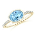 thumbnail image 1 of ANGARA Natural Bezel-Set Oval 1 ct Aquamarine and Diamond Ring in 14K Yellow Gold for Women (Size-8x6mm) | March Birthstone, Birthday, Anniversary, Jewelry Gift for Women | Natural Aquamarine Ring, 1 of 10