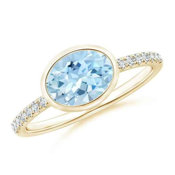 Angara Natural 1 Ct. Aquamarine with Diamond Solitaire Ring in 14K Yellow Gold for Women (Ring Size: 12)
