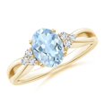 thumbnail image 1 of ANGARA Natural 1 ct Aquamarine Split Shank Ring with Trio Diamonds in 14K Yellow Gold for Women (Size-8x6mm) | March Birthstone, Anniversary, Jewelry Gift for Women | Natural Aquamarine Ring, 1 of 8