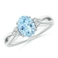 thumbnail image 1 of Angara Natural 1 Ct. Aquamarine with Diamond Solitaire Ring in Sterling Silver for Women (Ring Size: 11.5), 1 of 9