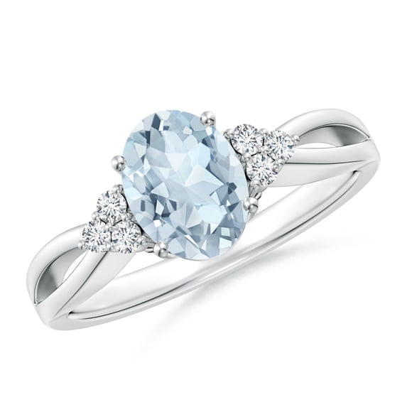 Angara Natural 1 Ct. Aquamarine with Diamond Solitaire Ring in Sterling Silver for Women (Ring Size: 3)