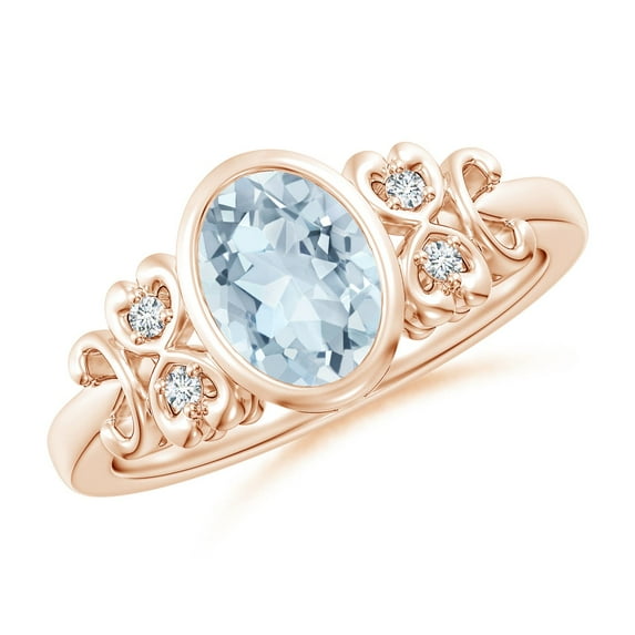 Angara Natural 1 Ct. Aquamarine with Diamond Vintage Inspired Ring in 14K Rose Gold for Women (Ring Size: 3)