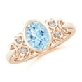 thumbnail image 1 of ANGARA Natural Vintage Style Bezel-Set 1 ct Aquamarine Ring with Diamonds in 14K Rose Gold for Women (Size-8x6mm) | March Birthstone, Anniversary, Jewelry Gift for Women | Natural Aquamarine Ring, 1 of 7