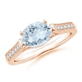 thumbnail image 1 of ANGARA Natural Oval 1 ct Aquamarine Solitaire Ring with Diamonds in 14K Rose Gold for Women (Size-8x6mm) | March Birthstone, Birthday, Anniversary, Jewelry Gift for Women | Natural Aquamarine Ring, 1 of 7