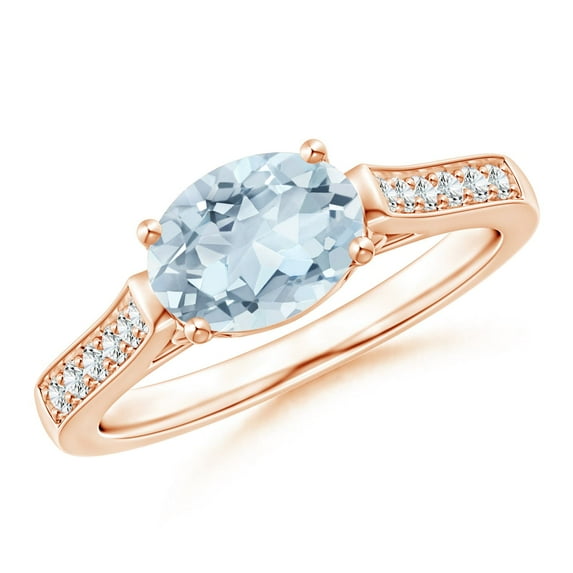 ANGARA Natural Oval 1 ct Aquamarine Solitaire Ring with Diamonds in 14K Rose Gold for Women (Size-8x6mm) | March Birthstone, Birthday, Anniversary, Jewelry Gift for Women | Natural Aquamarine Ring