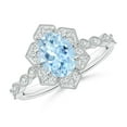 thumbnail image 1 of ANGARA Natural Oval 1 ct Aquamarine Trillium Floral Shank Ring in 14K White Gold for Women (Size-8x6mm) | March Birthstone, Birthday, Anniversary, Jewelry Gift for Women | Natural Aquamarine Ring, 1 of 8
