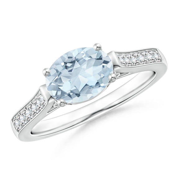 Angara Natural 1 Ct. Aquamarine with Diamond Vintage Inspired Ring in 14K White Gold for Women (Ring Size: 3.5)