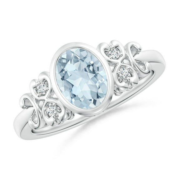 ANGARA Natural Vintage Style Bezel-Set 1 ct Aquamarine Ring with Diamonds in 14K White Gold for Women (Size-8x6mm) | March Birthstone, Anniversary, Jewelry Gift for Women | Natural Aquamarine Ring