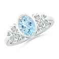 thumbnail image 1 of ANGARA Natural Vintage Style Bezel-Set 1 ct Aquamarine Ring with Diamonds in 14K White Gold for Women (Size-8x6mm) | March Birthstone, Anniversary, Jewelry Gift for Women | Natural Aquamarine Ring, 1 of 7