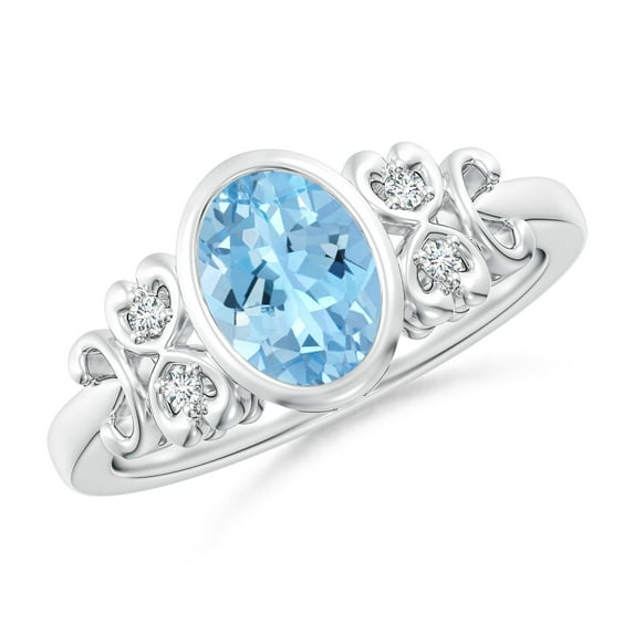 ANGARA Natural Vintage Style Bezel-Set 1 ct Aquamarine Ring with Diamonds in 14K White Gold for Women (Size-8x6mm) | March Birthstone, Anniversary, Jewelry Gift for Women | Natural Aquamarine Ring