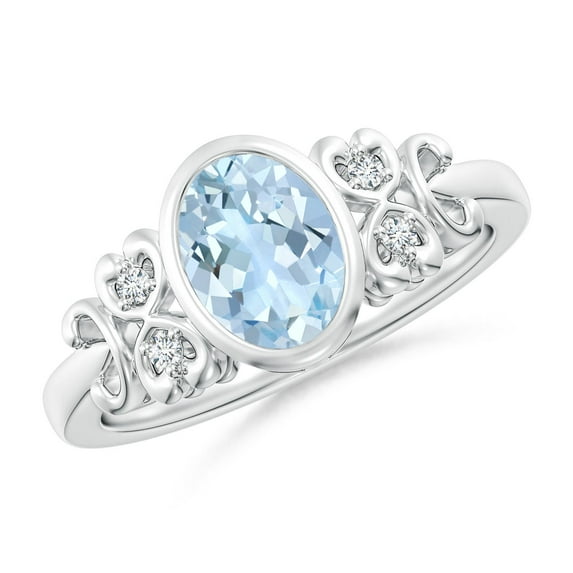ANGARA Natural Vintage Style Bezel-Set 1 ct Aquamarine Ring with Diamonds in 14K White Gold for Women (Size-8x6mm) | March Birthstone, Anniversary, Jewelry Gift for Women | Natural Aquamarine Ring